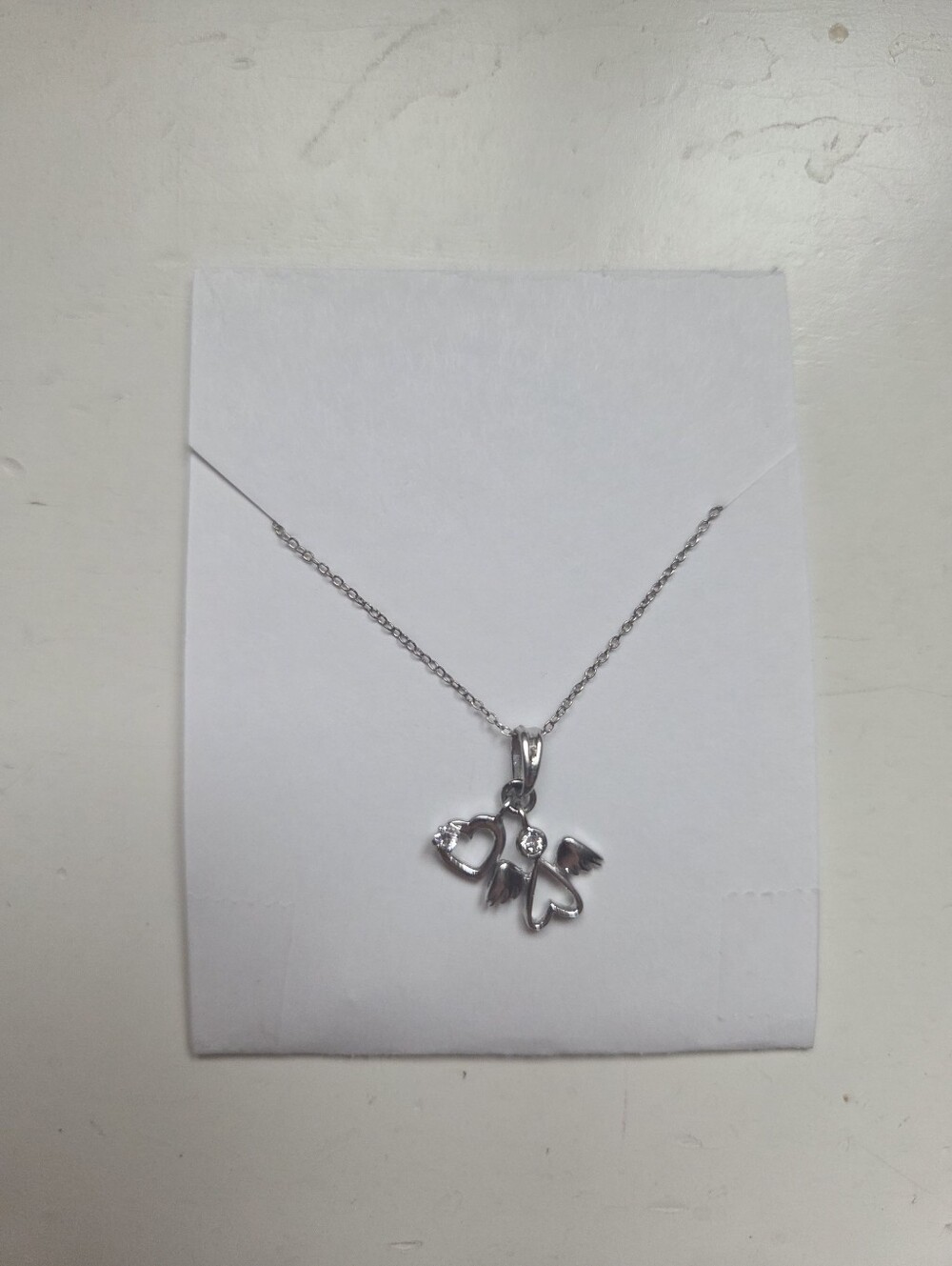 Silver-Toned Heart & Angel Necklace